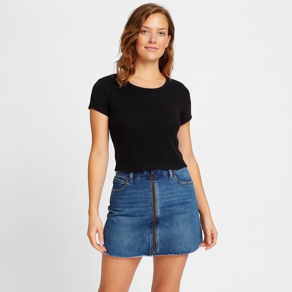 We The Free Zip It Up Denim Mini Skirt In Blue Size 27 BOHO - Picture 1 of 8